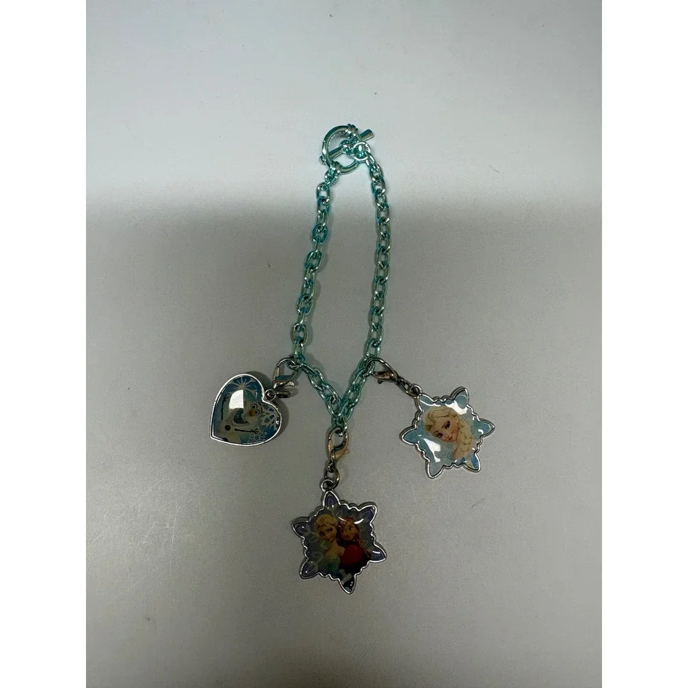 Disney Frozen Charm Bracelet Elsa Anna Olaf Blue Metallic Chain Toggle Clasp